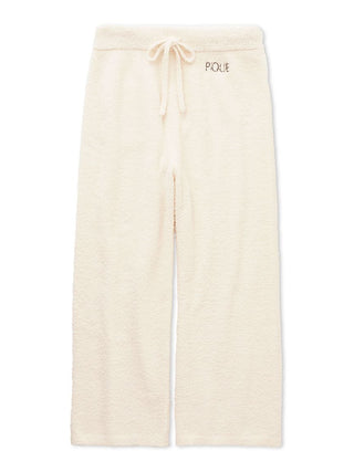 Cream-colored Baby Moco Lounge Pants featuring a soft, fluffy texture and drawstring waist for cozy and stylish home wear.