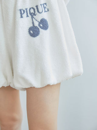 Close-up of Air Moco Cherry Jacquard Balloon Lounge Shorts in off-white with cherry print and soft texture.