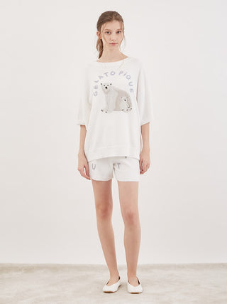 COOL Smoothie Polar Bear Oversized Loungewear Tops in off-white, Women's Pullover Sweaters at Gelato Pique USA