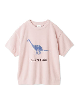 Dinosaur Short-Sleeved Pullover in Pink, Women's Pullover Sweaters at Gelato Pique USA