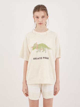 Dinosaur Short-Sleeved Pullover in Yellow, Women's Pullover Sweaters at Gelato Pique USA