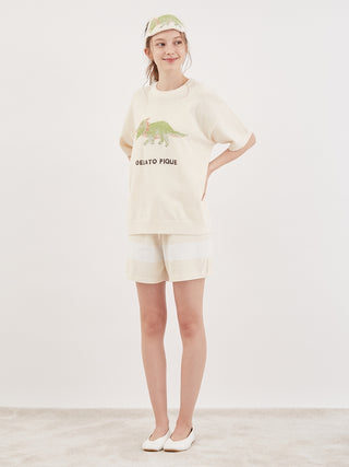 Dinosaur Short-Sleeved Pullover in Yellow, Women's Pullover Sweaters at Gelato Pique USA