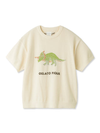 Dinosaur Short-Sleeved Pullover in Yellow, Women's Pullover Sweaters at Gelato Pique USA