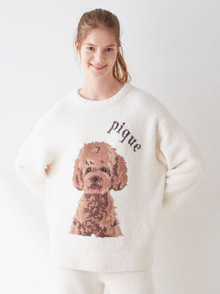 Powder DOG 3 Motif Jacquard Cozy Pullover Loungewear in off white, Women's Pullover Sweaters at Gelato Pique USA