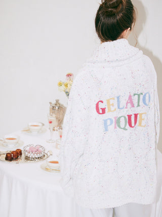 Color Spray x Gelato Aran Shawl Collar Cardigan in off-white, Comfy and Luxury Women's Loungewear Cardigan at Gelato Pique USA