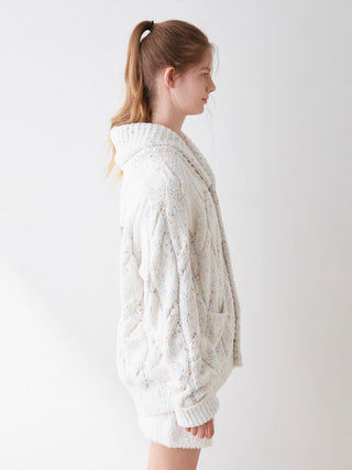 Color Spray x Gelato Aran Shawl Collar Cardigan in off-white, Comfy and Luxury Women's Loungewear Cardigan at Gelato Pique USA