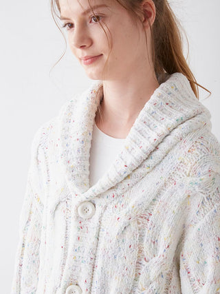 Color Spray x Gelato Aran Shawl Collar Cardigan in off-white, Comfy and Luxury Women's Loungewear Cardigan at Gelato Pique USA