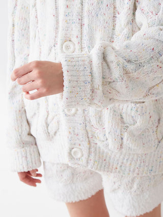 Color Spray x Gelato Aran Shawl Collar Cardigan in off-white, Comfy and Luxury Women's Loungewear Cardigan at Gelato Pique USA
