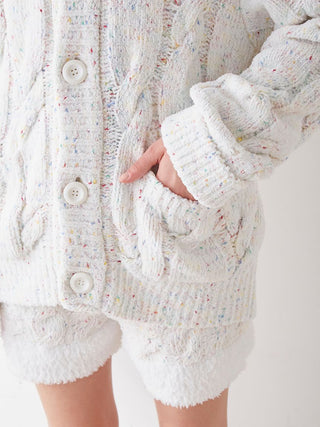 Color Spray x Gelato Aran Shawl Collar Cardigan in off-white, Comfy and Luxury Women's Loungewear Cardigan at Gelato Pique USA