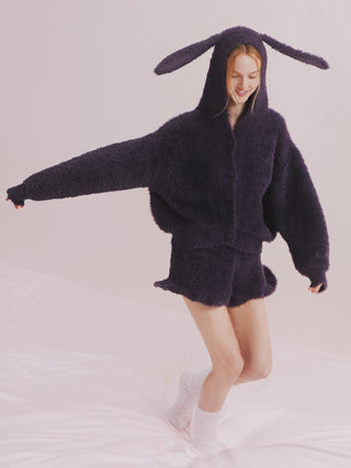 Bunny Moco Hooded Cardigan in Dark Gray, Comfy and Luxury Women's Loungewear Cardigan at Gelato Pique USA