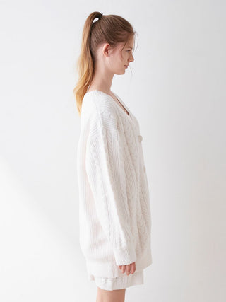Aran Bottom-Up Cardigan in off- white, Comfy and Luxury Women's Loungewear Cardigan at Gelato Pique USA