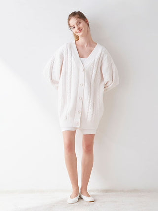 Aran Bottom-Up Cardigan in off- white, Comfy and Luxury Women's Loungewear Cardigan at Gelato Pique USA