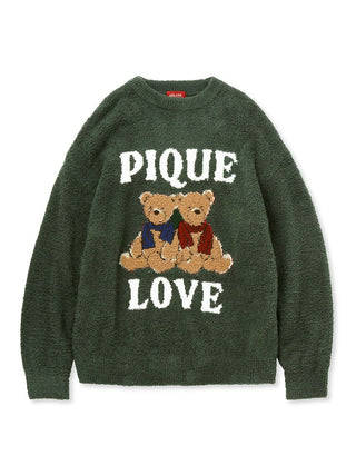 Twin Bear Jacquard Pullover in Green, Women's Pullover Sweaters at Gelato Pique USA.