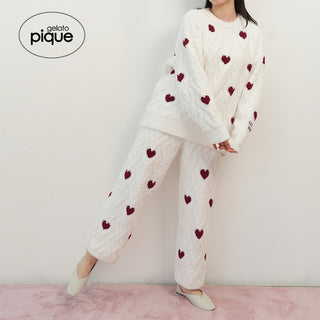 Heart Aran Pullover & Long Pants Loungewear Set in off white, Women's Loungewear Set at Gelato Pique USA.