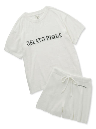 Smoothy Logo Jacquard Drop Tee & Ribbed Shorts Loungewear Set in off white, Women's Loungewear Set at Gelato Pique USA.