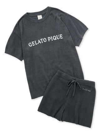 Smoothy Logo Jacquard Drop Tee & Ribbed Shorts Loungewear Set in navy, Women's Loungewear Set at Gelato Pique USA.