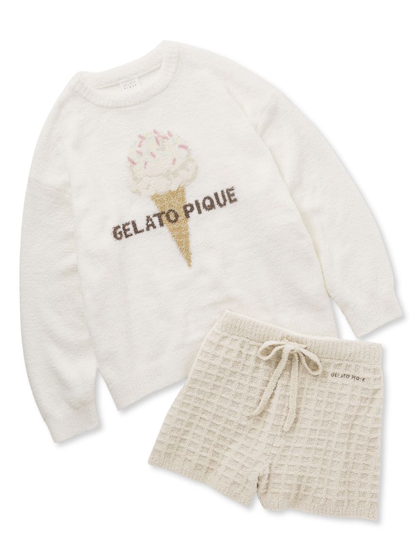 Ice Cream Jacquard Pullover & Waffle Shorts Loungewear Set