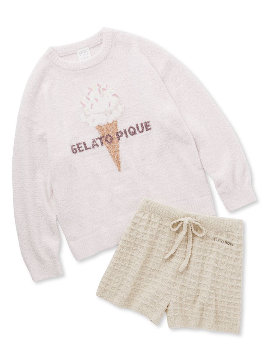 Ice Cream Jacquard Pullover & Waffle Shorts Loungewear Set