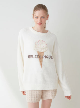 Ice Cream Jacquard Pullover & Waffle Shorts Loungewear Set in off white, Women's Loungewear Set at Gelato Pique USA.