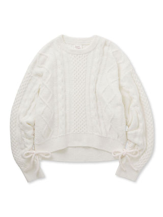 [Sweet] Aran Cable Knit Pullover Sweater with Cozy Oversized Fit in Off White, Women's Pullover Sweaters at Gelato Pique USA.