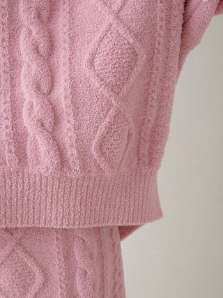 [Sweet] Aran Cable Knit Pullover Sweater with Cozy Oversized Fit in Pink, Women's Pullover Sweaters at Gelato Pique USA.
