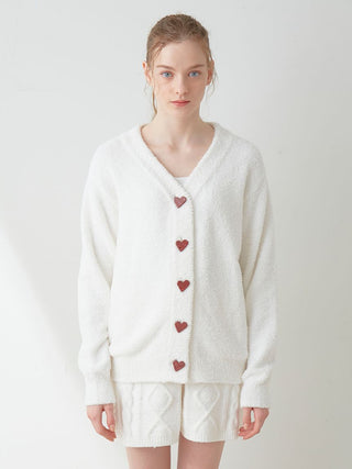 [Sweet] Jacquard Button Up Fleece Cardigan in Off White, Comfy and Luxury Women's Loungewear Cardigan at Gelato Pique USA.