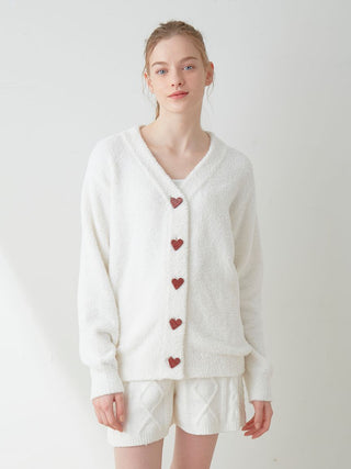 [Sweet] Jacquard Button Up Fleece Cardigan in Off White, Comfy and Luxury Women's Loungewear Cardigan at Gelato Pique USA.