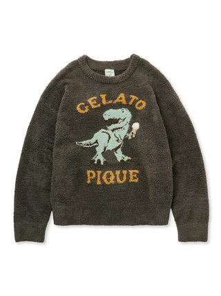 Women's Cozy Dinosaur Jacquard Fleece Pullover in Charcoal Gray, Women's Pullover Sweaters at Gelato Pique USA.