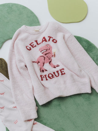 Women's Cozy Dinosaur Jacquard Fleece Pullover in Pink, Women's Pullover Sweaters at Gelato Pique USA.