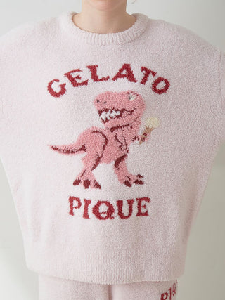Women's Cozy Dinosaur Jacquard Fleece Pullover in Pink, Women's Pullover Sweaters at Gelato Pique USA.