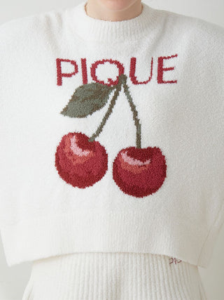 Cherry Jacquard Pullover Sweater in off-white, Women's Pullover Sweaters at Gelato Pique USA.