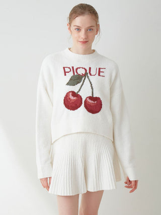 Cherry Jacquard Pullover Sweater in off-white, Women's Pullover Sweaters at Gelato Pique USA.