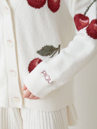 Cherry Jacquard Lounge Cardigan in off-white, Comfy and Luxury Women's Loungewear Cardigan at Gelato Pique USA.