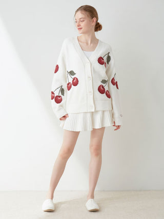 Cherry Jacquard Lounge Cardigan in off-white, Comfy and Luxury Women's Loungewear Cardigan at Gelato Pique USA.