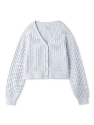 Aran Knit Cropped Cardigan in blue, Comfy and Luxury Women's Loungewear Cardigan at Gelato Pique USA.