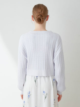Aran Knit Cropped Cardigan in blue, Comfy and Luxury Women's Loungewear Cardigan at Gelato Pique USA.