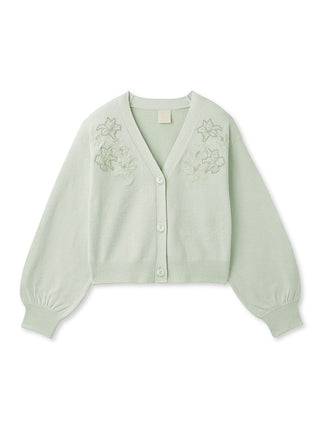 Mucha Flower Embroidery Cropped Cardigan in green, Comfy and Luxury Women's Loungewear Cardigan at Gelato Pique USA.