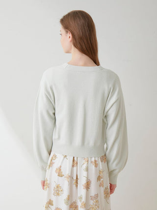Mucha Flower Embroidery Cropped Cardigan in ivory, Comfy and Luxury Women's Loungewear Cardigan at Gelato Pique USA.