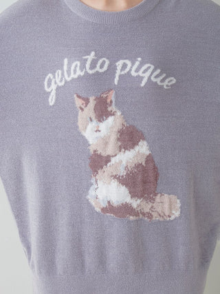Cat Jacquard Pullover Sweater in gray, Women's Pullover Sweaters at Gelato Pique USA.