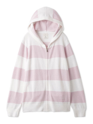 Smoothie Lite 2-Border Zip Up Hoodie Cardigan in PINK, Women's Loungewear Hoodies & Sweatshirts Zip-ups & Pullovers at Gelato Pique USA.