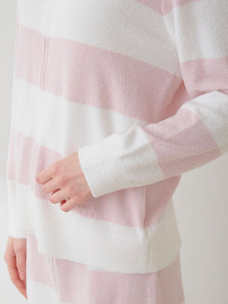 Smoothie Lite 2-Border Zip Up Hoodie Cardigan in PINK, Women's Loungewear Hoodies & Sweatshirts Zip-ups & Pullovers at Gelato Pique USA.