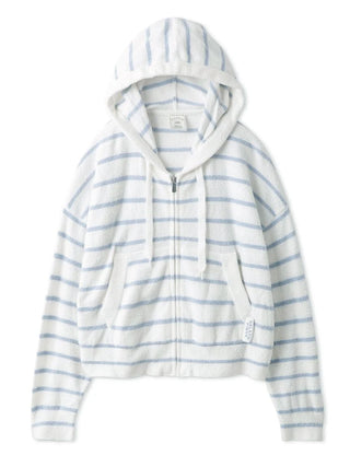 Smoothie Striped Soft Zip Up Hoodie in BLUE, Women's Loungewear Hoodies & Sweatshirts Zip-ups & Pullovers at Gelato Pique USA.