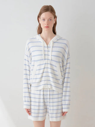 Smoothie Striped Soft Zip Up Hoodie in BLUE, Women's Loungewear Hoodies & Sweatshirts Zip-ups & Pullovers at Gelato Pique USA.