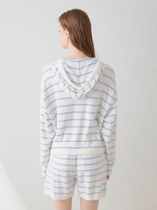 Smoothie Striped Soft Zip Up Hoodie in BLUE, Women's Loungewear Hoodies & Sweatshirts Zip-ups & Pullovers at Gelato Pique USA.