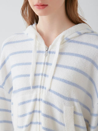 Smoothie Striped Soft Zip Up Hoodie in BLUE, Women's Loungewear Hoodies & Sweatshirts Zip-ups & Pullovers at Gelato Pique USA.