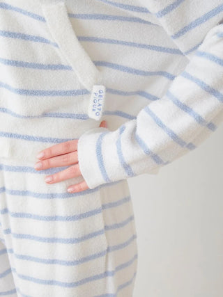 Smoothie Striped Soft Zip Up Hoodie in BLUE, Women's Loungewear Hoodies & Sweatshirts Zip-ups & Pullovers at Gelato Pique USA.