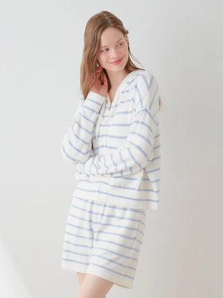 Smoothie Striped Soft Zip Up Hoodie in BLUE, Women's Loungewear Hoodies & Sweatshirts Zip-ups & Pullovers at Gelato Pique USA.