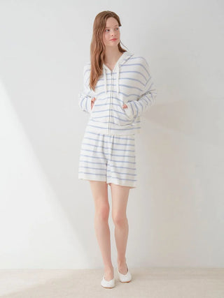 Smoothie Striped Soft Zip Up Hoodie in BLUE, Women's Loungewear Hoodies & Sweatshirts Zip-ups & Pullovers at Gelato Pique USA.