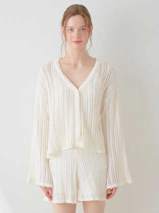 Crochet Cardigan in OFF WHITE, Comfy and Luxury Women's Loungewear Cardigan at Gelato Pique USA.