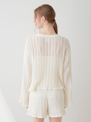 Crochet Cardigan in OFF WHITE, Comfy and Luxury Women's Loungewear Cardigan at Gelato Pique USA.